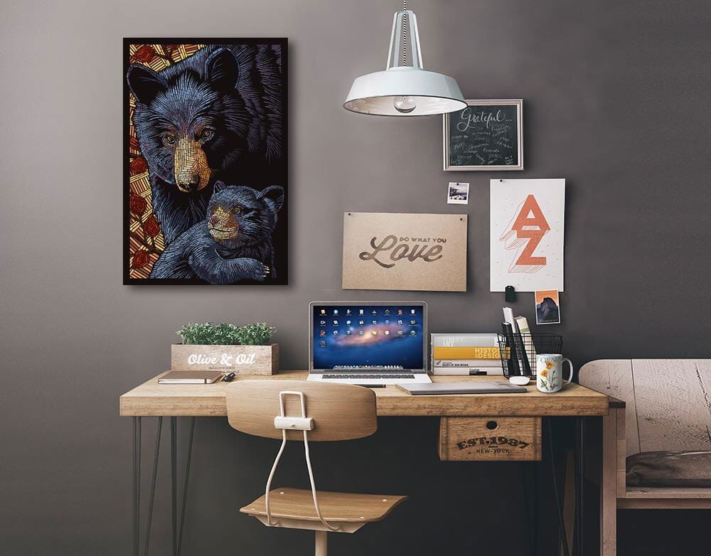 Bear, Paper Mosaic, Lantern Press Poster, Stretched Canvas Canvas Lantern Press 