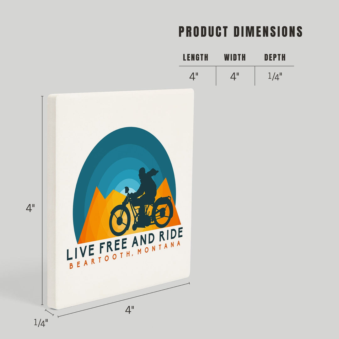 Beartooth, Montana, Live Free and Ride, Motorcycle, Coasters Coasters Lantern Press 