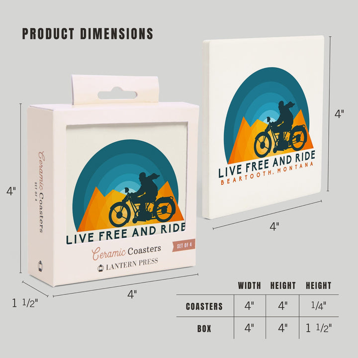 Beartooth, Montana, Live Free and Ride, Motorcycle, Coasters Coasters Lantern Press 