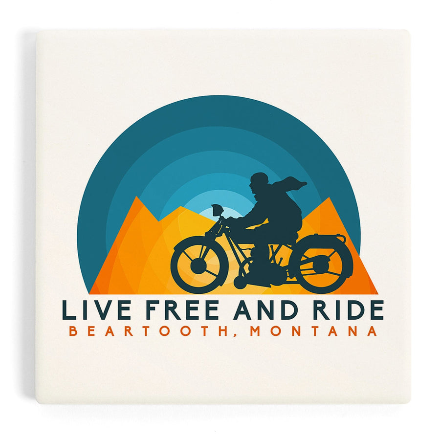 Beartooth, Montana, Live Free and Ride, Motorcycle, Coasters Coasters Lantern Press 