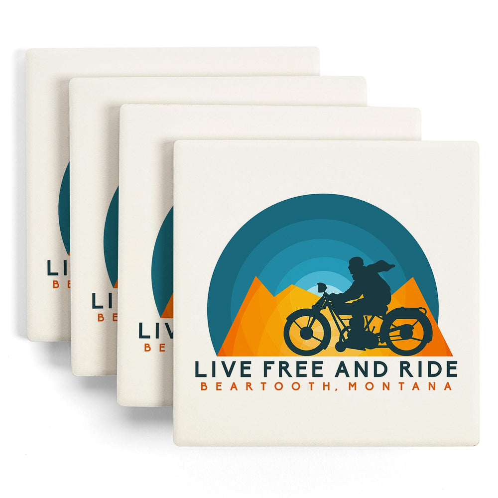 Beartooth, Montana, Live Free and Ride, Motorcycle, Coasters Coasters Lantern Press 