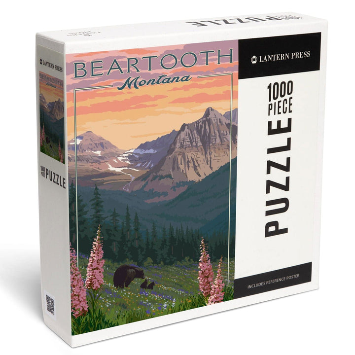 Beartooth, Montana, Painterly, Bear and Spring Flowers, Jigsaw Puzzle Puzzle Lantern Press 