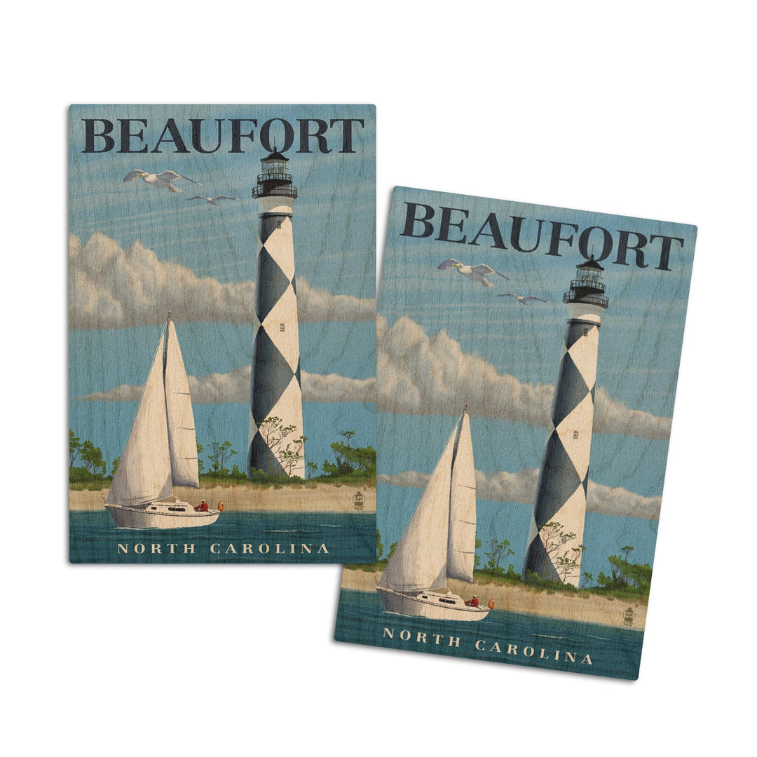 Beaufort, North Carolina, Cape Lookout Lighthouse, Lantern Press Artwork, Wood Signs and Postcards Wood Lantern Press 4x6 Wood Postcard Set 