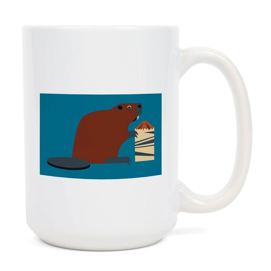 Beaver and Log, Geometric, Contour, Lantern Press Artwork, Ceramic Mug Mugs Lantern Press 