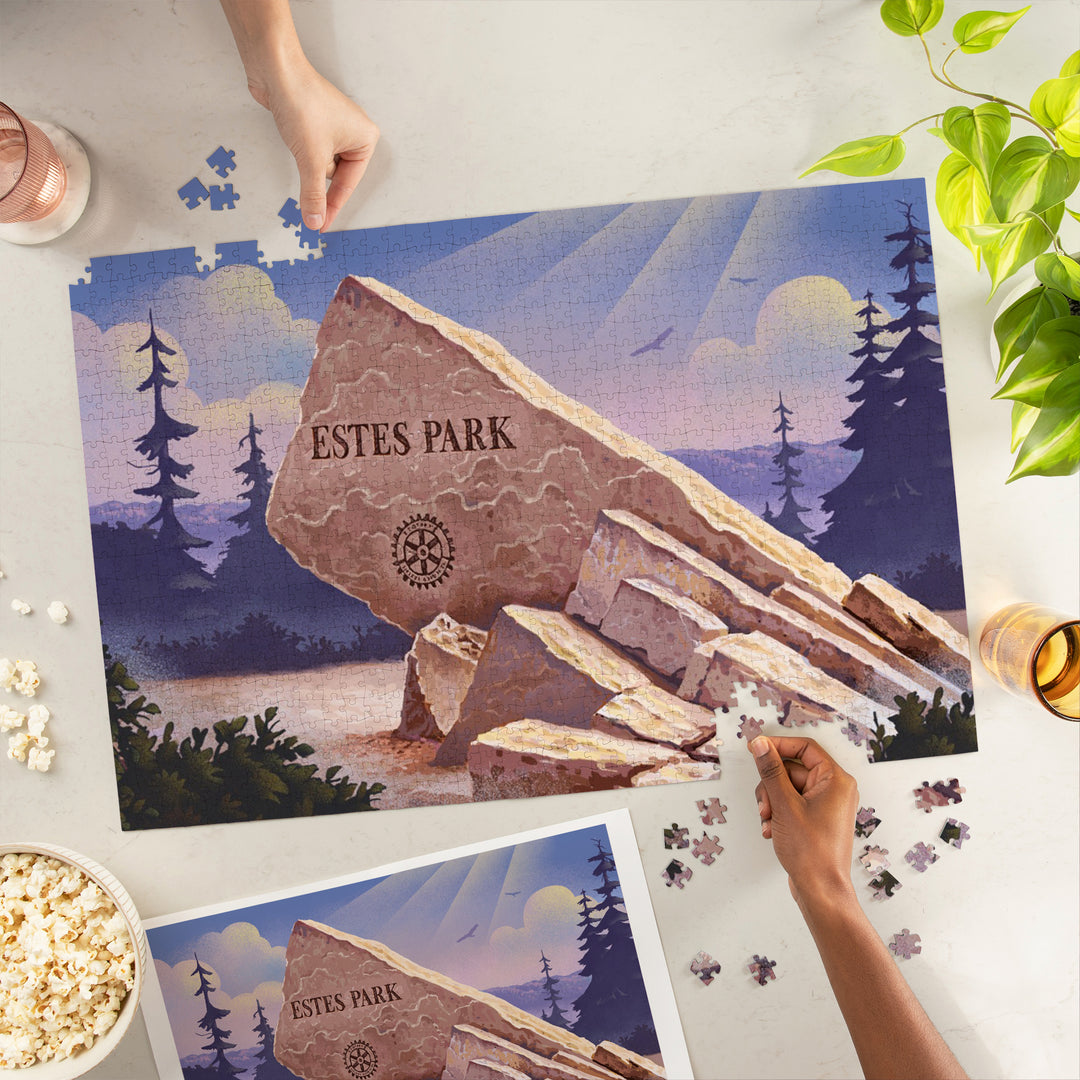 Colorado, Estes Park Sign, Lithograph, 1000 Piece Jigsaw Puzzle