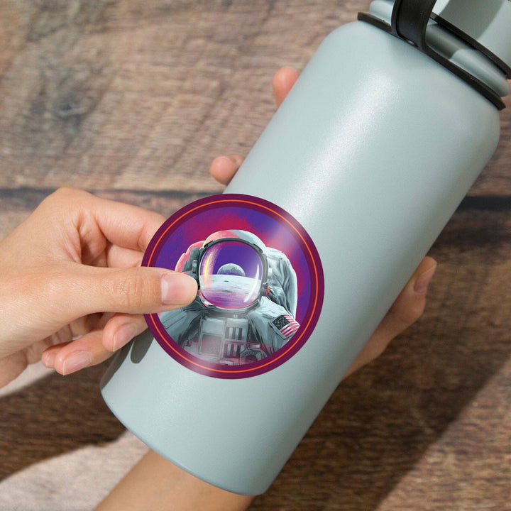 Because, Science Collection, Astronaut, Moon Reflection, Contour, Vinyl Sticker Sticker Lantern Press 