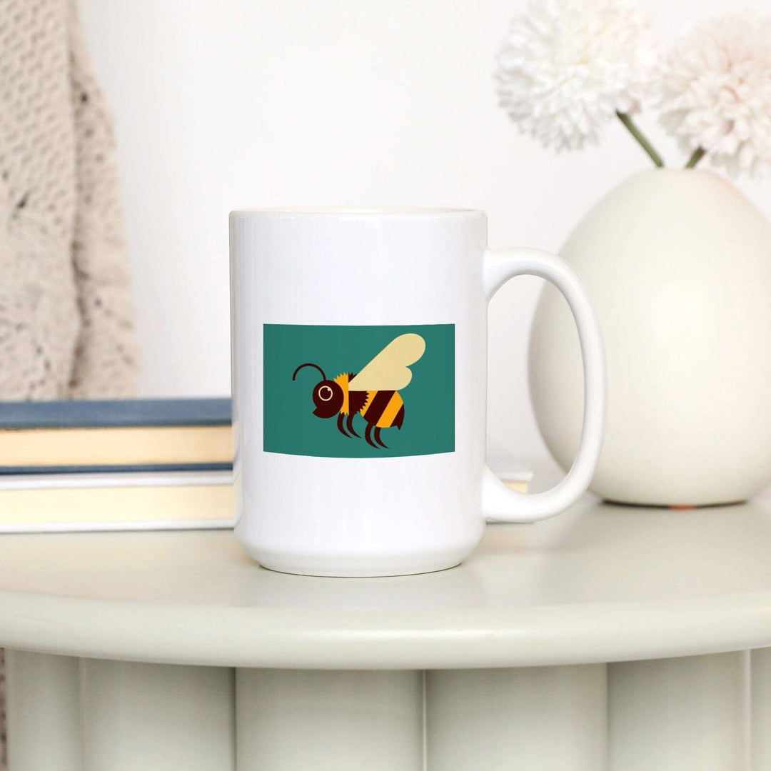 Bee, Geometric, Contour, Lantern Press Artwork, Ceramic Mug Mugs Lantern Press 