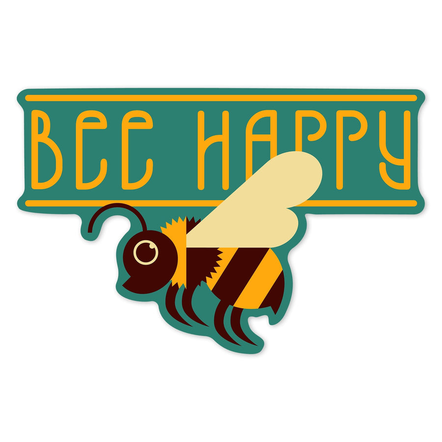 Bee Happy, Bee, Geometric, Contour, Lantern Press Artwork, Vinyl Sticker Sticker Lantern Press 