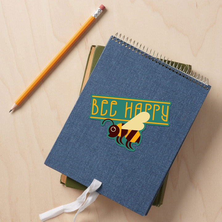 Bee Happy, Bee, Geometric, Contour, Lantern Press Artwork, Vinyl Sticker Sticker Lantern Press 