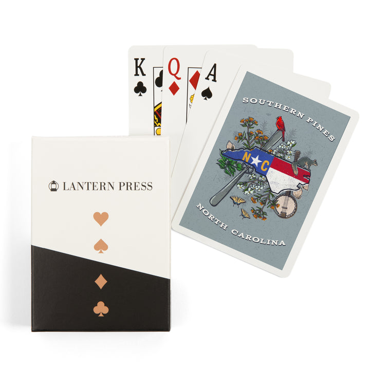 Playing Cards, Southern Pines, North Carolina, State Treasure Trove, 52 Card Deck with Jokers in Box, Unique Art