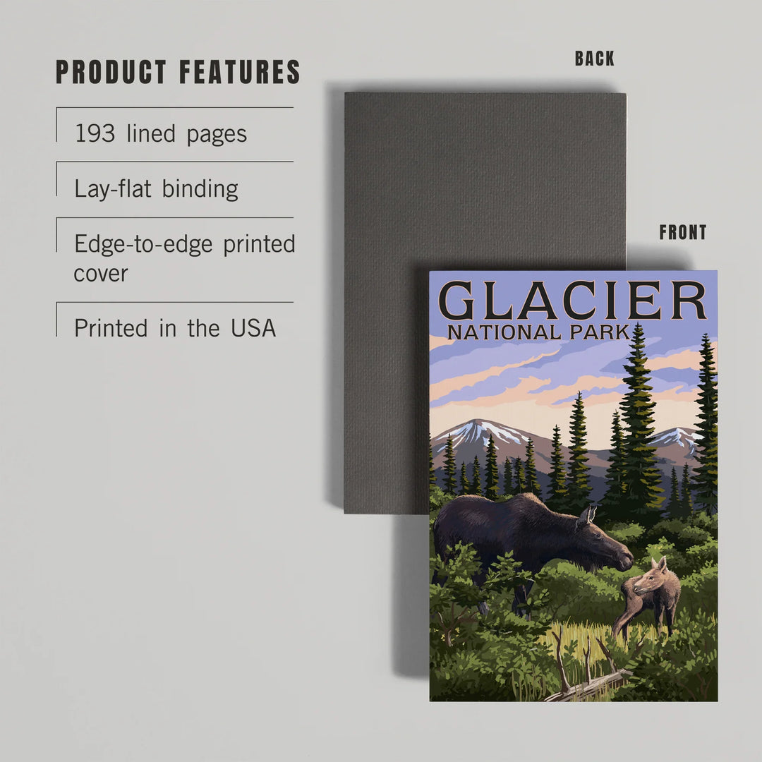 Lined 6x9 Journal, Glacier National Park, Montana, Moose and Calf, Lay Flat, 193 Pages, FSC paper