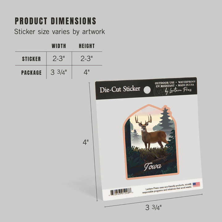 Iowa, Painterly, Deer and Sunrise, Vinyl Sticker