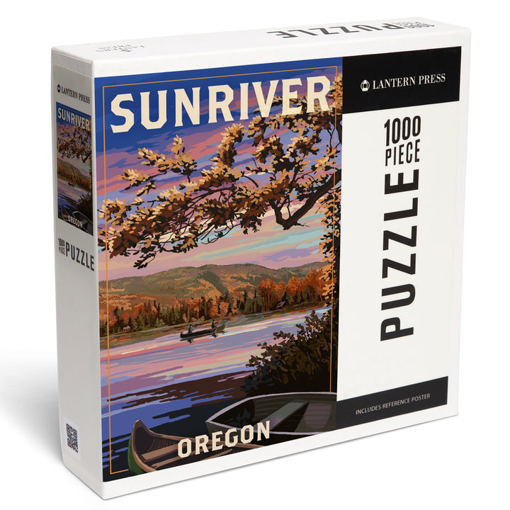 Sunriver, Oregon, Painterly, Lake Sunset Scene, Jigsaw Puzzle