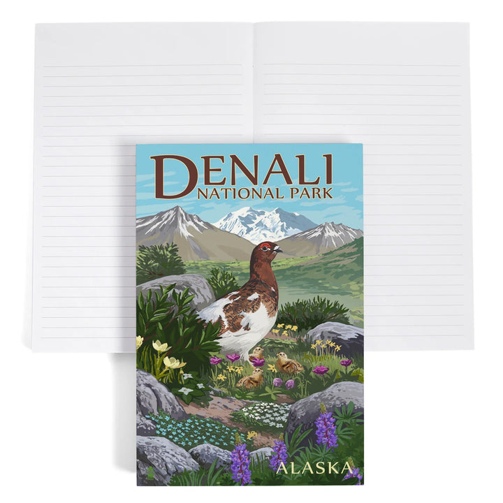 Lined 6x9 Journal, Denali National Park, Alaska, Ptarmigan, Lay Flat, 193 Pages, FSC paper