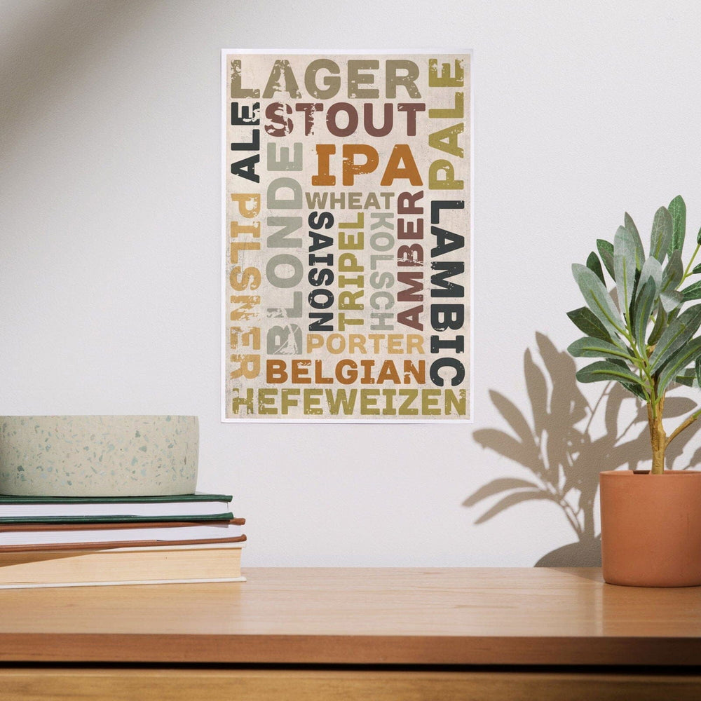 Beer Typography, Types of Beer, Art & Giclee Prints Art Lantern Press 