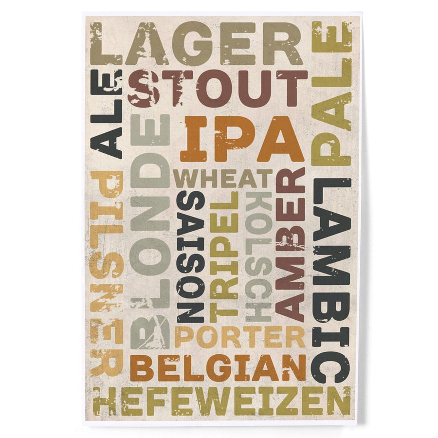 Beer Typography, Types of Beer, Art & Giclee Prints Art Lantern Press 