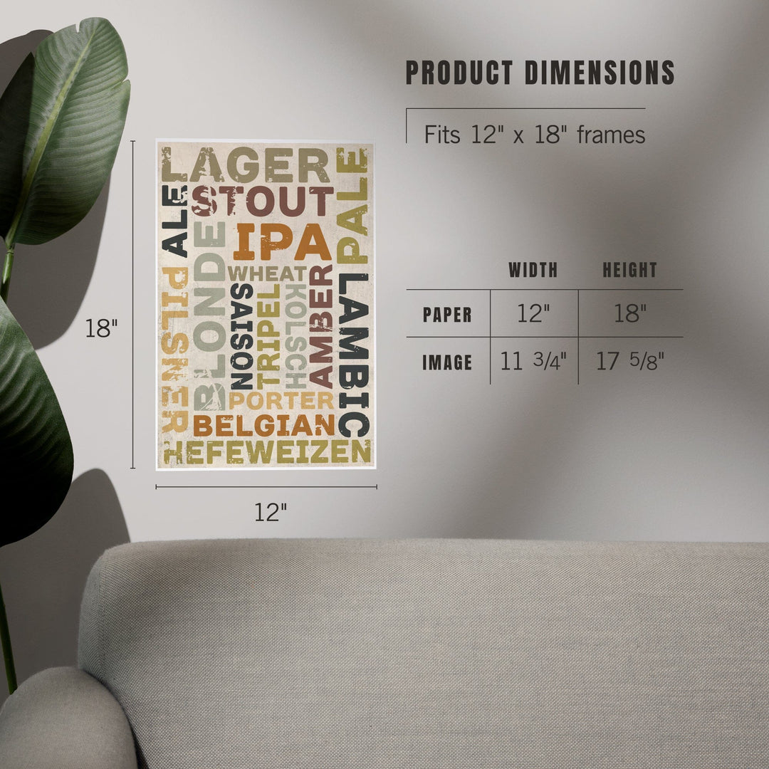 Beer Typography, Types of Beer, Art & Giclee Prints Art Lantern Press 