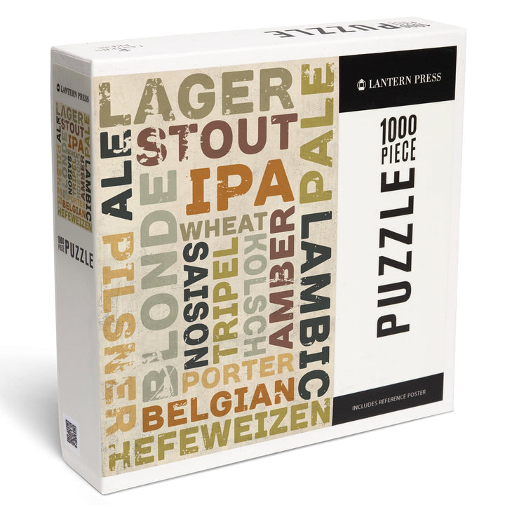 Beer Typography, Types of Beer, Jigsaw Puzzle Puzzle Lantern Press 
