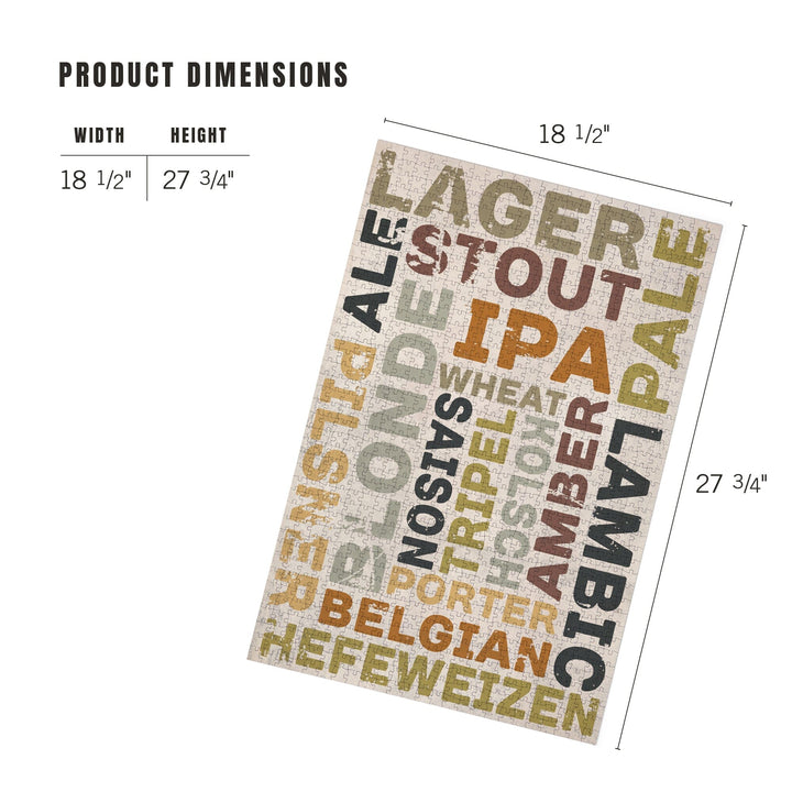 Beer Typography, Types of Beer, Jigsaw Puzzle Puzzle Lantern Press 