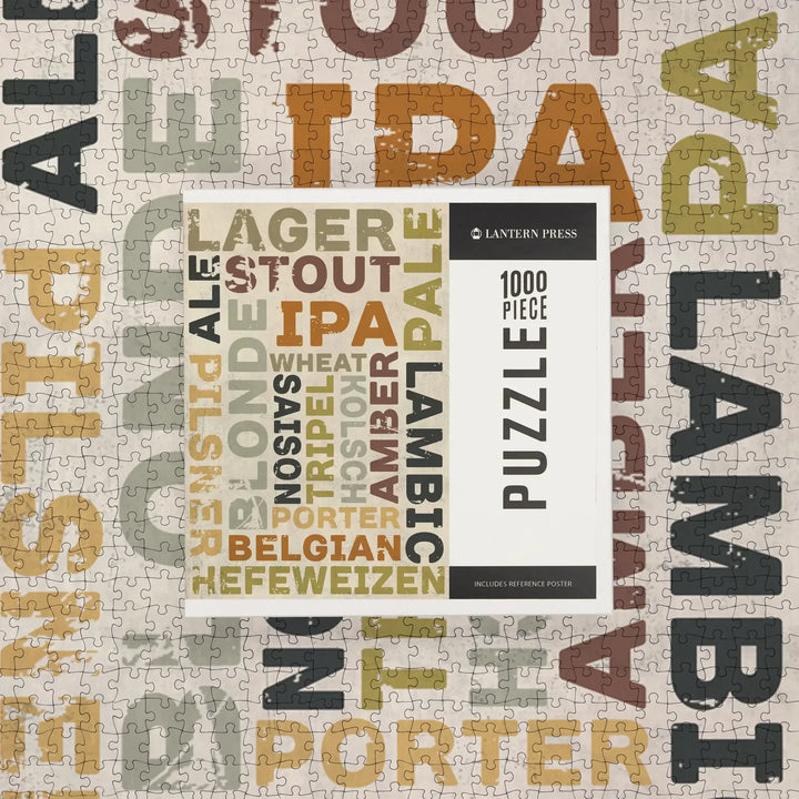 Beer Typography, Types of Beer, Jigsaw Puzzle Puzzle Lantern Press 