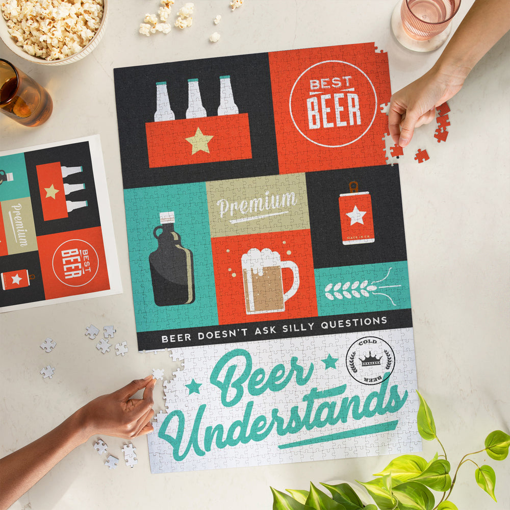 Beer Understands, Collage, Beer Sentiment, Jigsaw Puzzle Puzzle Lantern Press 
