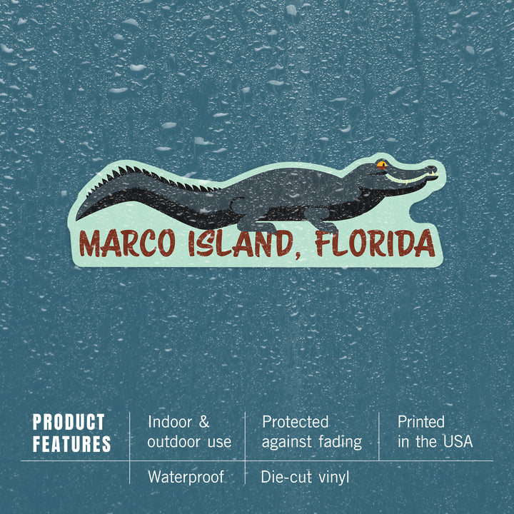 Marco Island, Florida, Alligator, Geometric, contour, Lantern Press Artwork, Vinyl Sticker