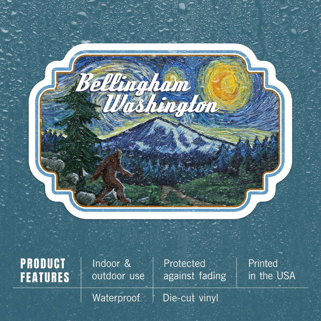 Bellingham, Washington, Bigfoot, Starry Night, Contour, Vinyl Sticker Sticker Lantern Press 