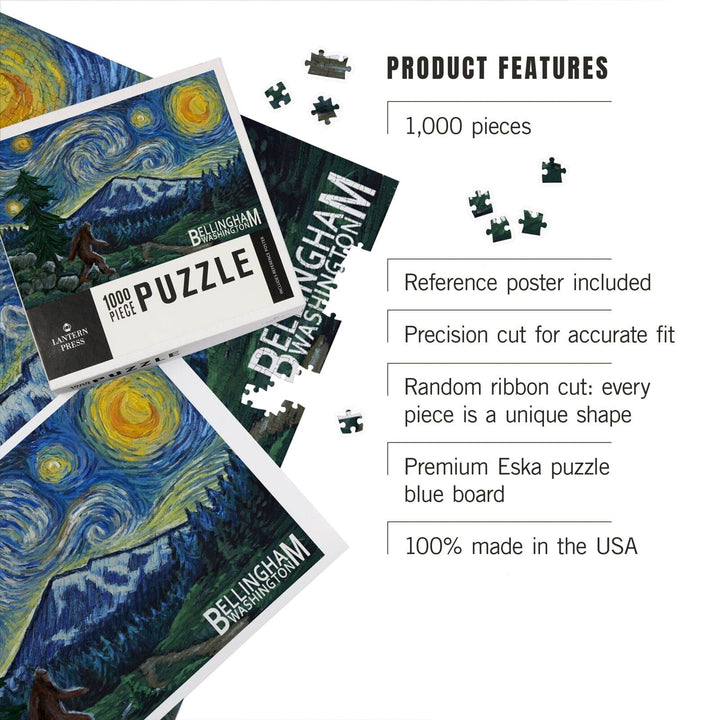 Bellingham, Washington, Bigfoot, Starry Night, Jigsaw Puzzle Puzzle Lantern Press 