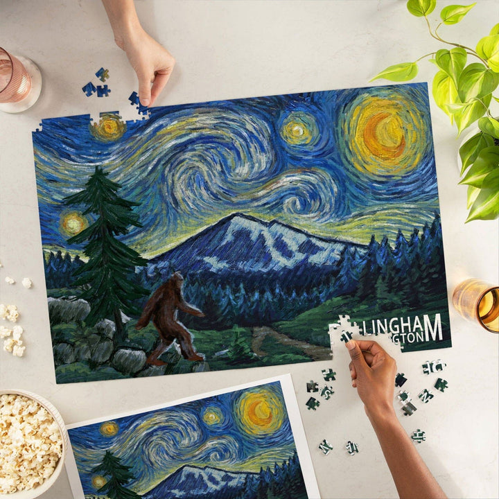 Bellingham, Washington, Bigfoot, Starry Night, Jigsaw Puzzle Puzzle Lantern Press 