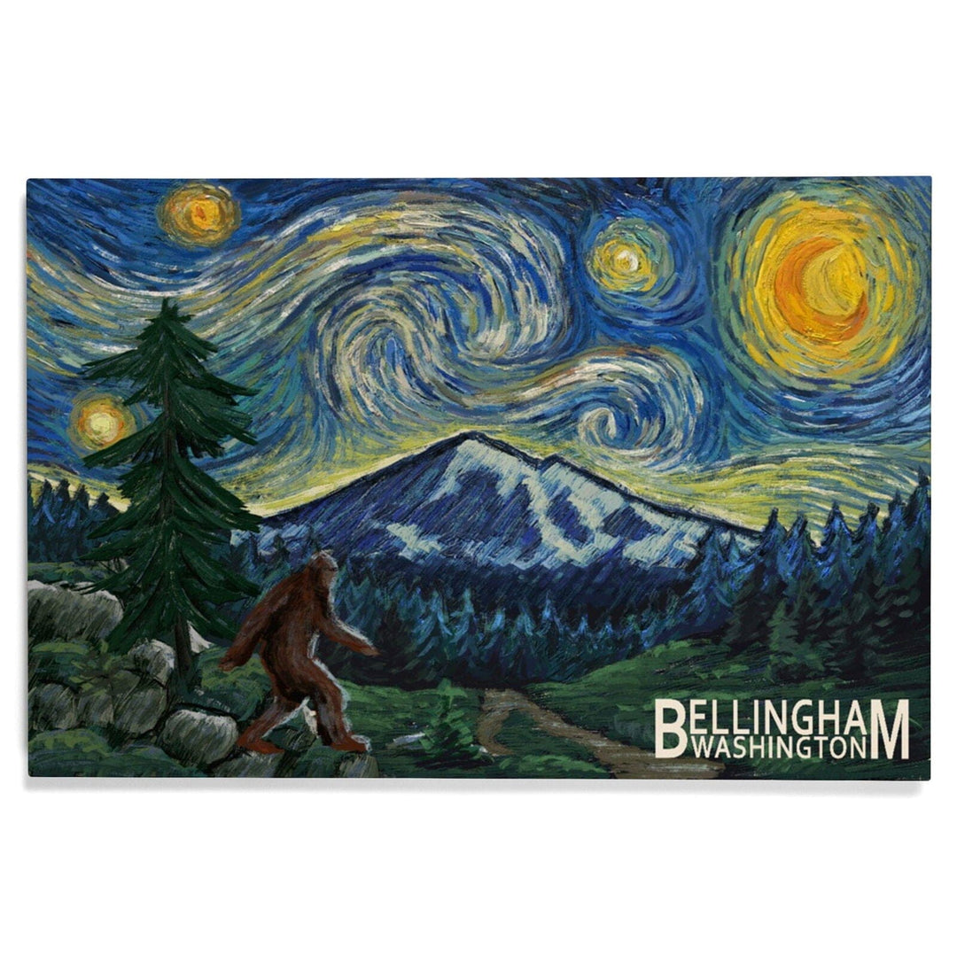 Bellingham, Washington, Bigfoot, Starry Night, Lantern Press Artwork, Wood Signs and Postcards Wood Lantern Press 