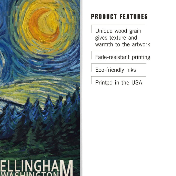 Bellingham, Washington, Bigfoot, Starry Night, Lantern Press Artwork, Wood Signs and Postcards Wood Lantern Press 