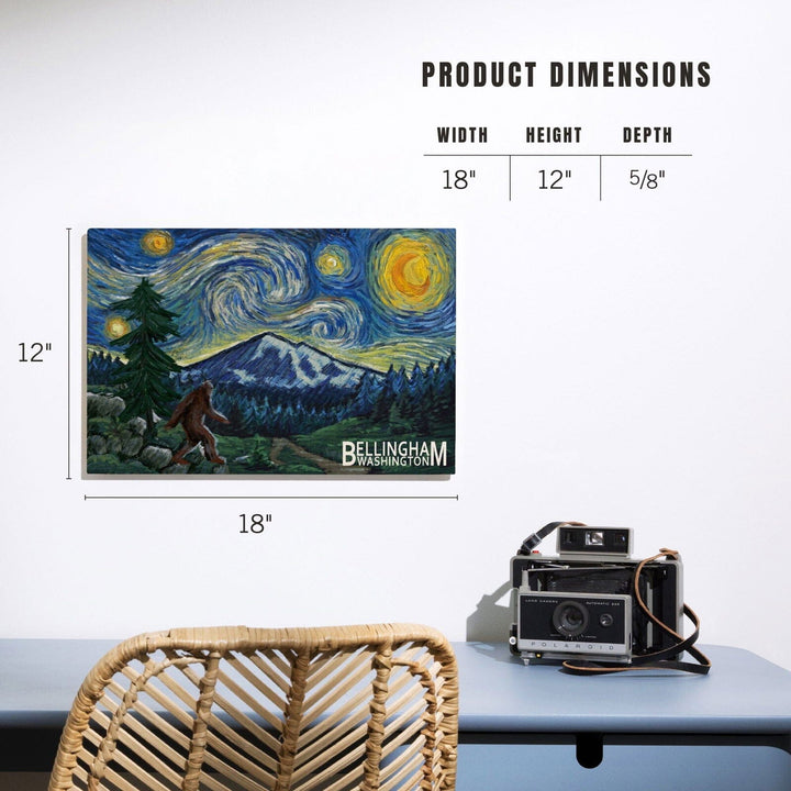 Bellingham, Washington, Bigfoot, Starry Night, Lantern Press Artwork, Wood Signs and Postcards Wood Lantern Press 