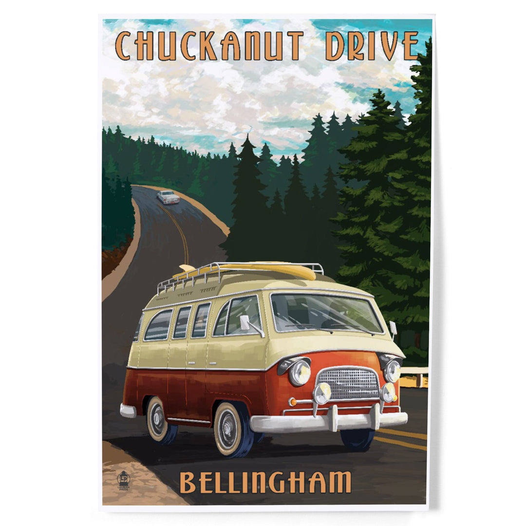 Bellingham, Washington, Chuckanut Drive, Camper Van, Art & Giclee Prints Art Lantern Press 