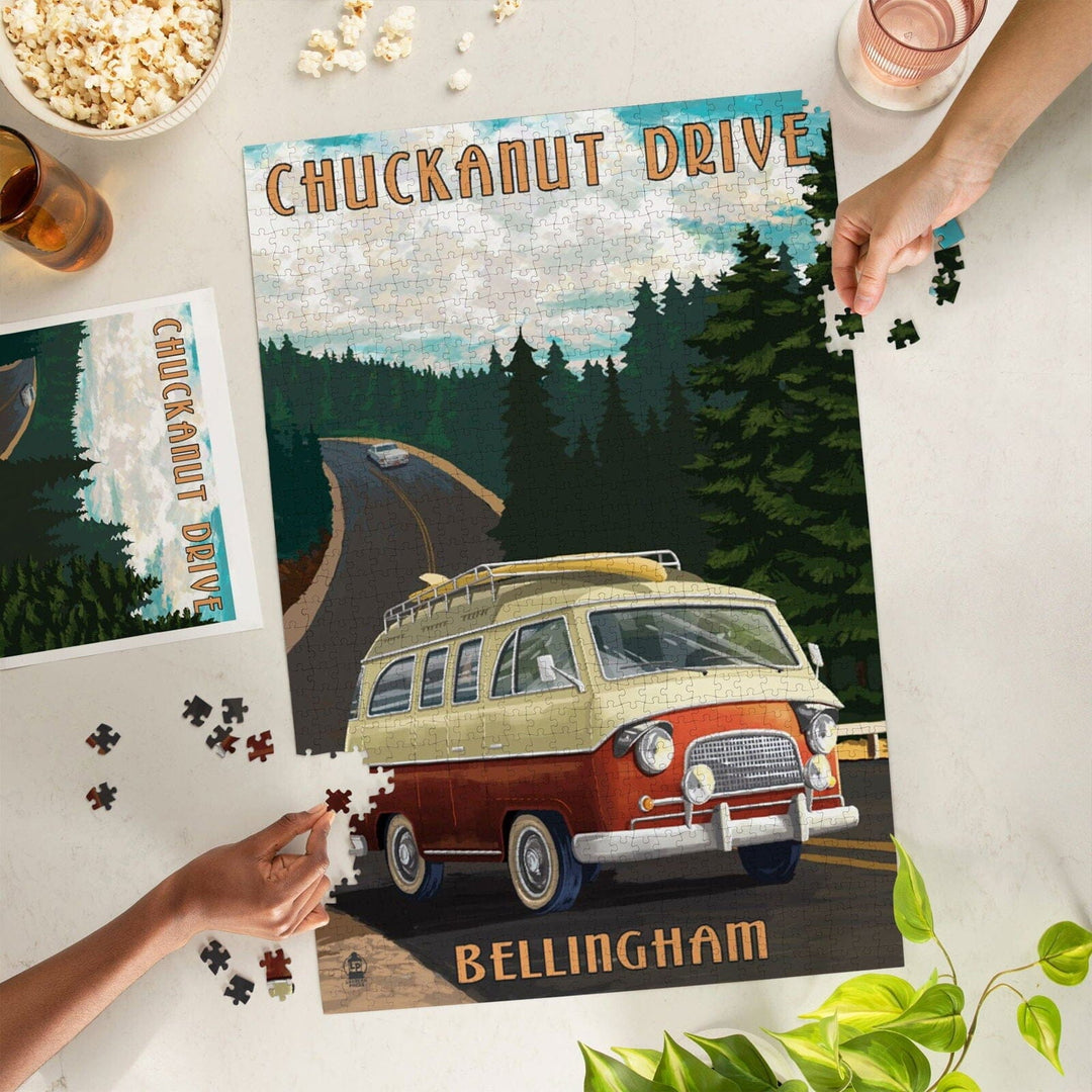 Bellingham, Washington, Chuckanut Drive, Camper Van, Jigsaw Puzzle Puzzle Lantern Press 