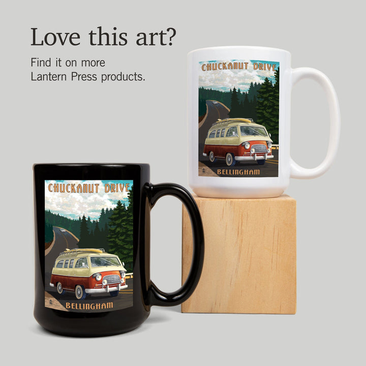 Bellingham, Washington, Chuckanut Drive, Camper Van, Lantern Press Artwork, Ceramic Mug Mugs Lantern Press 