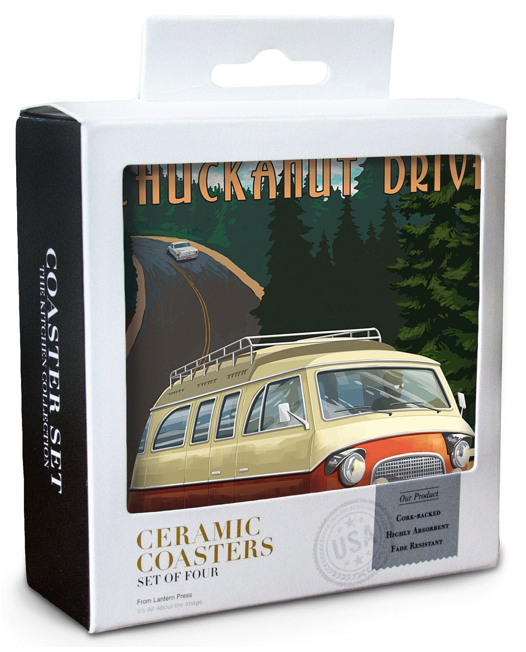 Bellingham, Washington, Chuckanut Drive, Camper Van, Lantern Press Artwork, Coaster Set Coasters Lantern Press 