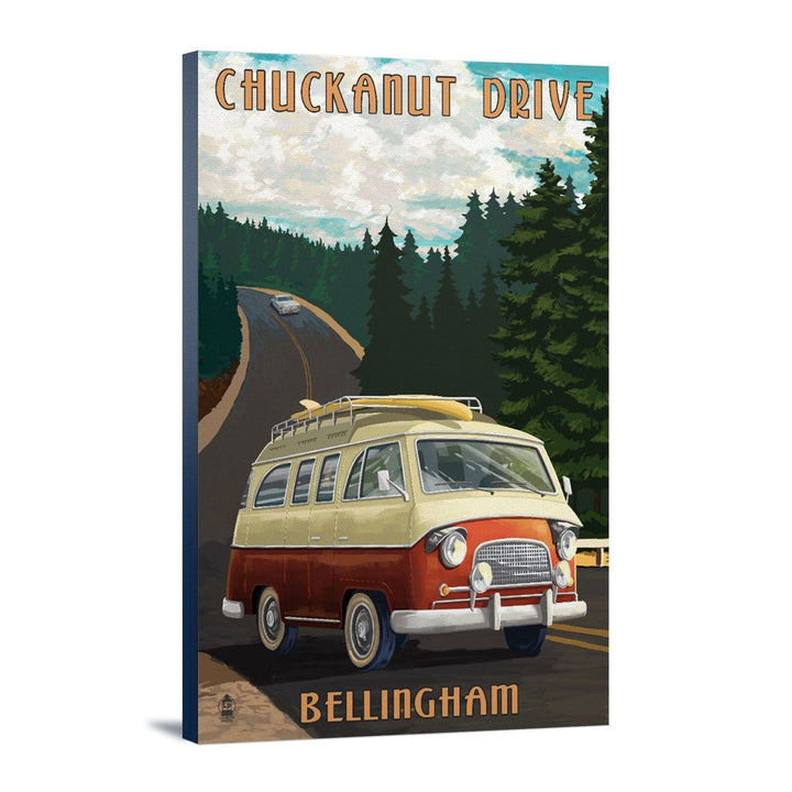 Bellingham, Washington, Chuckanut Drive, Camper Van, Lantern Press Artwork, Stretched Canvas Canvas Lantern Press 12x18 Stretched Canvas 