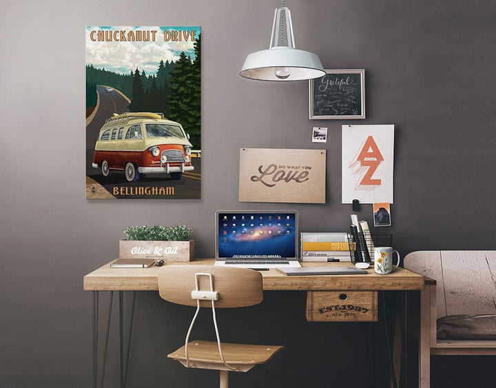 Bellingham, Washington, Chuckanut Drive, Camper Van, Lantern Press Artwork, Stretched Canvas Canvas Lantern Press 