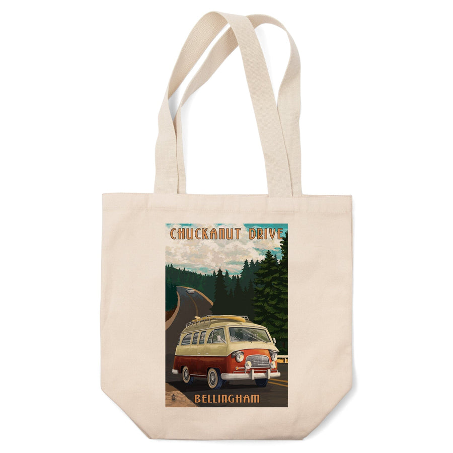 Bellingham, Washington, Chuckanut Drive, Camper Van, Lantern Press Artwork, Tote Bag Totes Lantern Press 