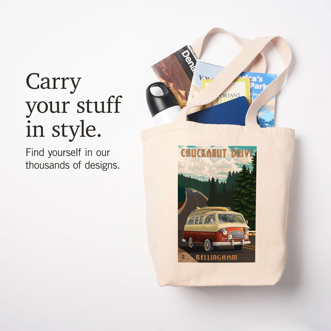 Bellingham, Washington, Chuckanut Drive, Camper Van, Lantern Press Artwork, Tote Bag Totes Lantern Press 