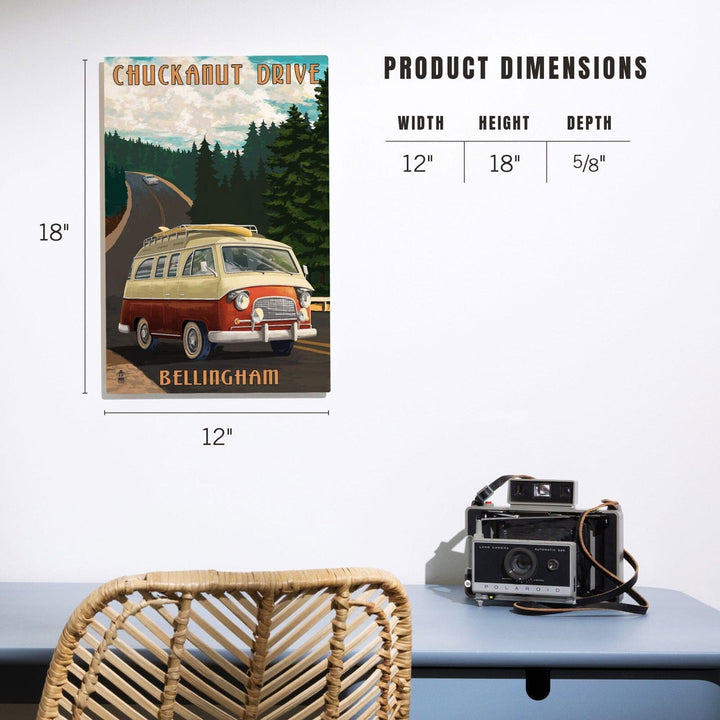 Bellingham, Washington, Chuckanut Drive, Camper Van, Lantern Press Artwork, Wood Signs and Postcards Wood Lantern Press 