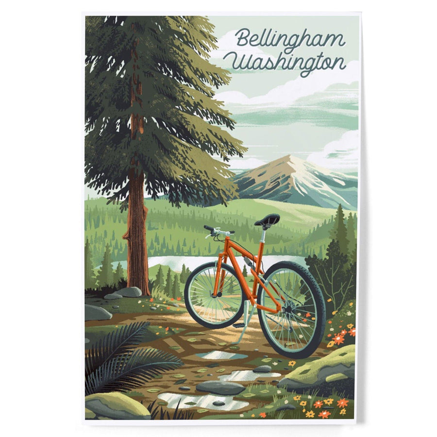 Bellingham, Washington, Get Outside Series, Off To Wander, Cycling with Mountains, Art & Giclee Prints Art Lantern Press 