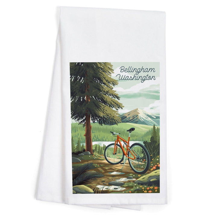 Bellingham, Washington, Get Outside Series, Off To Wander, Cycling with Mountains, Organic Cotton Kitchen Tea Towels Kitchen Lantern Press 