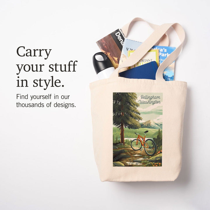 Bellingham, Washington, Get Outside Series, Off To Wander, Cycling with Mountains, Tote Bag Totes Lantern Press 