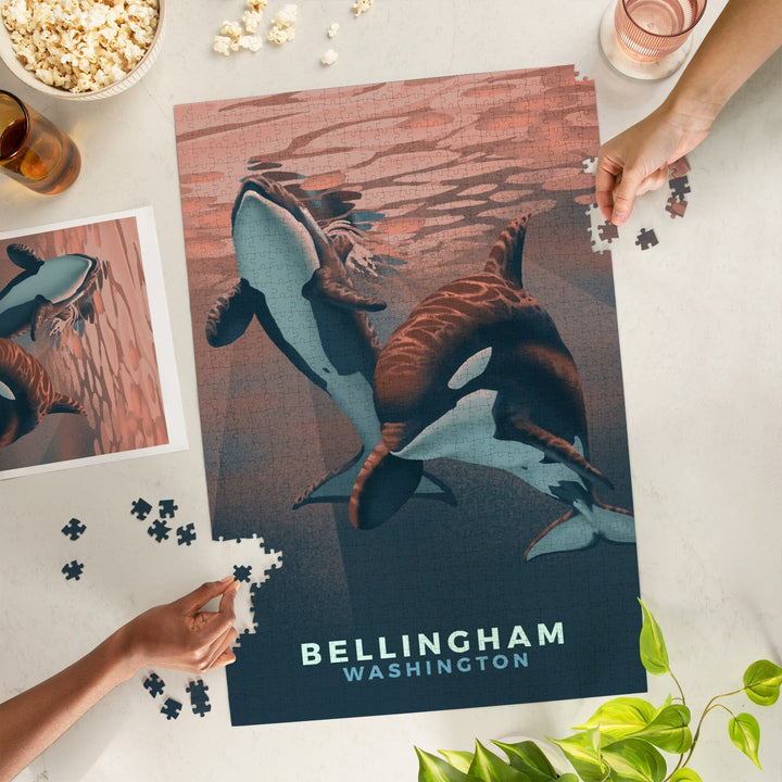 Bellingham, Washington, Lithograph, Wildlife Series, Orca, Jigsaw Puzzle Puzzle Lantern Press 