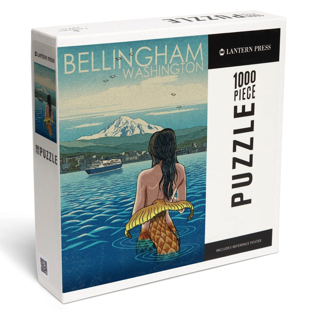 Bellingham, Washington, Mermaid and Mount Baker, Jigsaw Puzzle Puzzle Lantern Press 