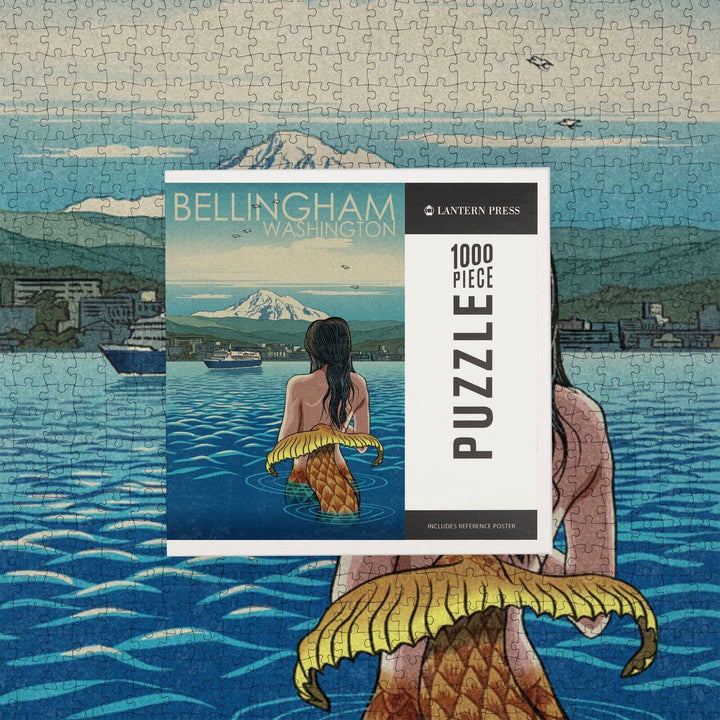 Bellingham, Washington, Mermaid and Mount Baker, Jigsaw Puzzle Puzzle Lantern Press 