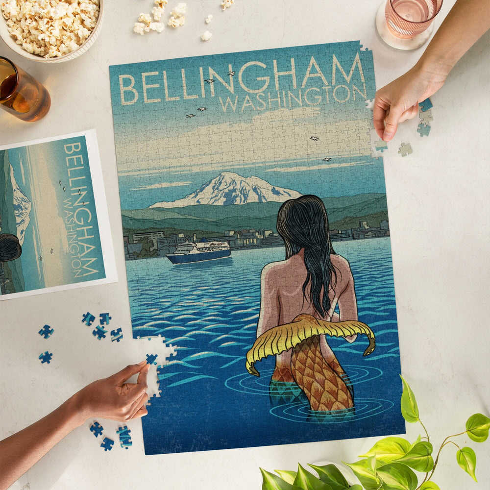 Bellingham, Washington, Mermaid and Mount Baker, Jigsaw Puzzle Puzzle Lantern Press 