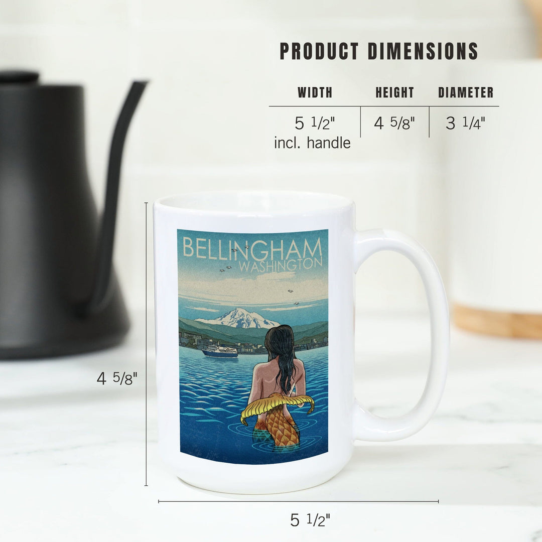 Bellingham, Washington, Mermaid & Mount Baker, Lantern Press Artwork, Ceramic Mug Mugs Lantern Press 