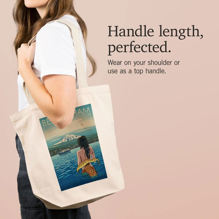 Bellingham, Washington, Mermaid & Mount Baker, Lantern Press Artwork, Tote Bag Totes Lantern Press 